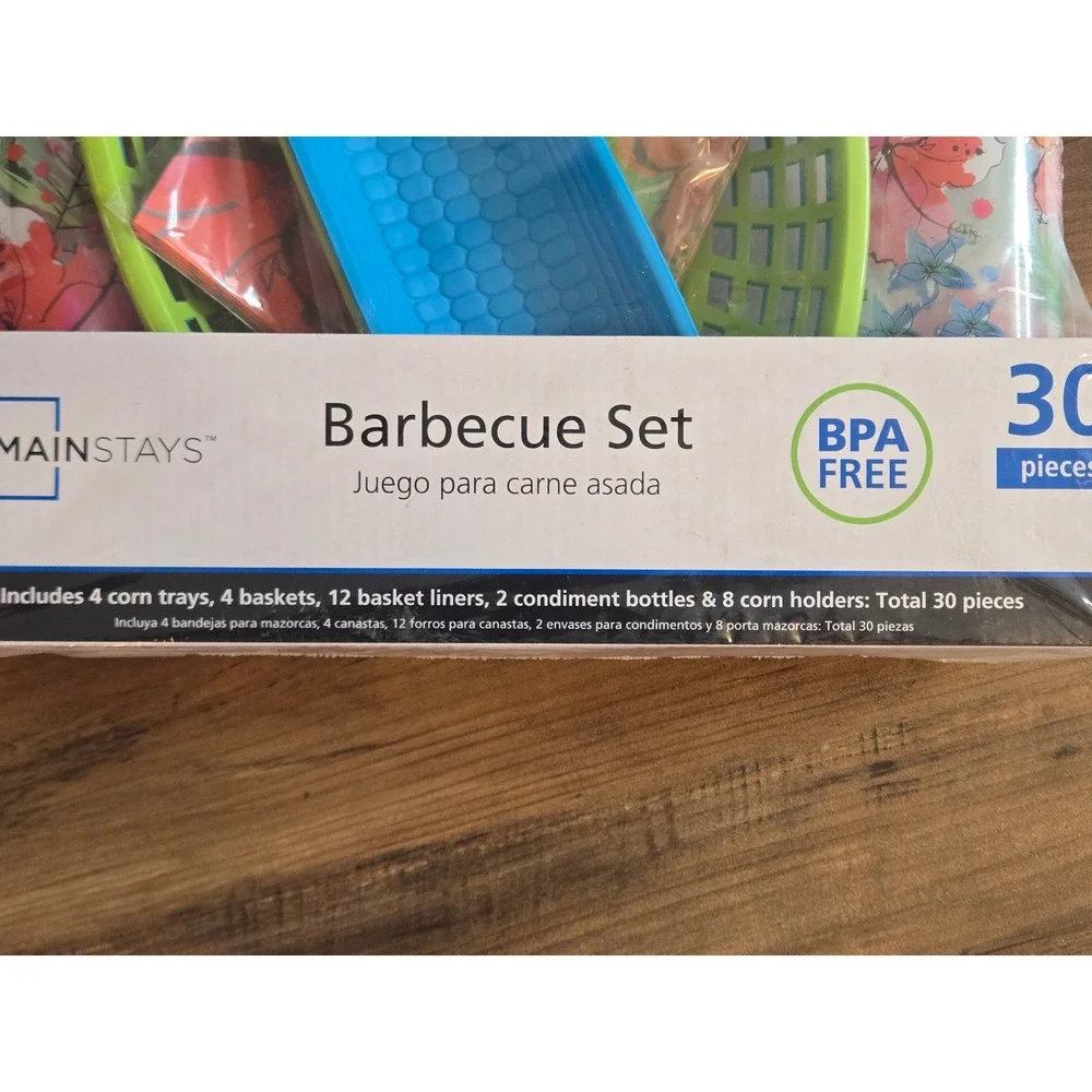 Mainstays 30 Piece Barbecue Set Tropical Floral -Picnic BBQ-Baskets Napkins 2017